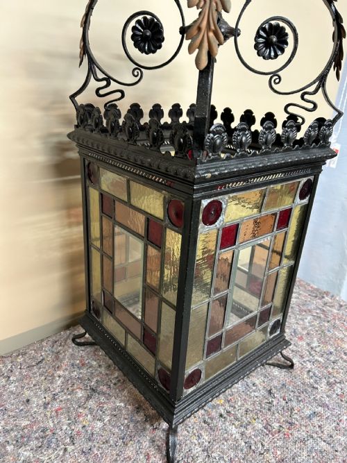 VICTORIAN STAINED GLASS HALL LANTERN - ADDITIONAL PHOTO 11