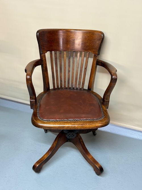 edwardian oak office chair - CATEGORY: ANTIQUE CHAIRS - DATED EDWARDIAN