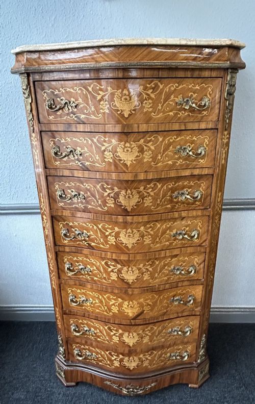 marquetry inlaid 8 drawer chest - CATEGORY: ANTIQUE CHEST OF DRAWERS - DATED 1920