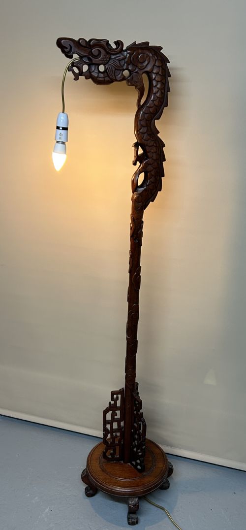 carved chinese dragon floor lamp - CATEGORY: ANTIQUE LIGHTING - DATED 1920