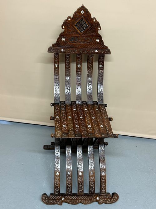 syrian folding inlaid chair with mother of pearl - CATEGORY: ANTIQUE CHAIRS - DATED 19TH CENTURY