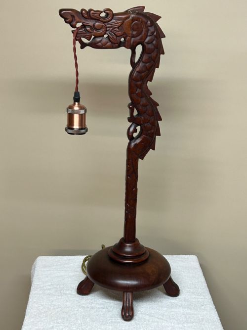 chinese carved dragon table lamp - CATEGORY: ANTIQUE LIGHTING - DATED 1920