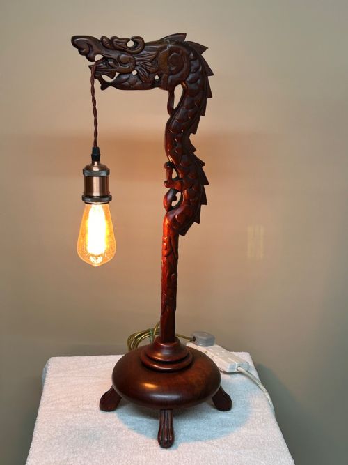 CHINESE CARVED DRAGON TABLE LAMP - ADDITIONAL PHOTO 1