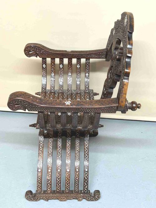 SYRIAN MIDDLE EASTERN INLAID MOTHER OF PEARL ARM CHAIR - ADDITIONAL PHOTO 1