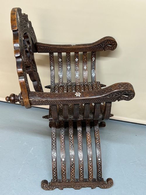 SYRIAN MIDDLE EASTERN INLAID MOTHER OF PEARL ARM CHAIR - ADDITIONAL PHOTO 2