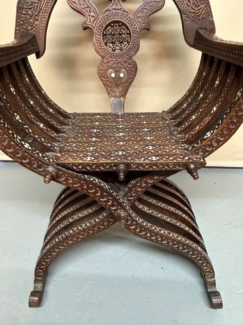 SYRIAN MIDDLE EASTERN INLAID MOTHER OF PEARL ARM CHAIR - ADDITIONAL PHOTO 4