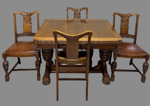 ANTIQUE OAK DRAW LEAF TABLE AND 4 CHAIRS - ADDITIONAL PHOTO 1