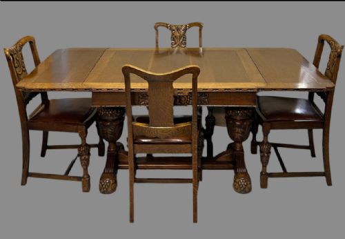 ANTIQUE OAK DRAW LEAF TABLE AND 4 CHAIRS - ADDITIONAL PHOTO 3