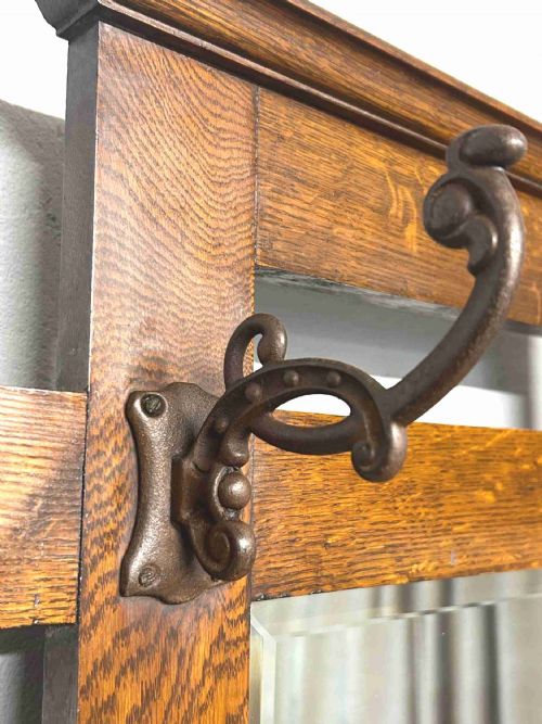 OAK ART NOUVEAU HALL COATHAT STAND - ADDITIONAL PHOTO 1