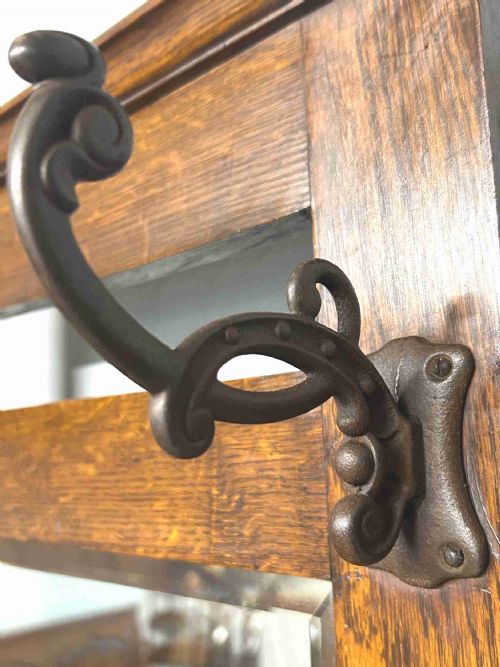 OAK ART NOUVEAU HALL COATHAT STAND - ADDITIONAL PHOTO 4