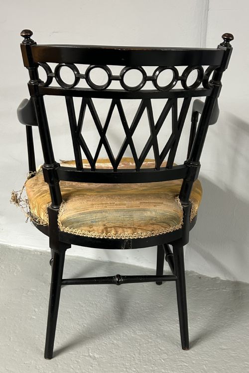 COLLIER AND PLUCKNETT EBONISED AESTHETIC MOVEMENT ARMCHAIR - ADDITIONAL PHOTO 2