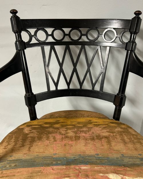 COLLIER AND PLUCKNETT EBONISED AESTHETIC MOVEMENT ARMCHAIR - ADDITIONAL PHOTO 5