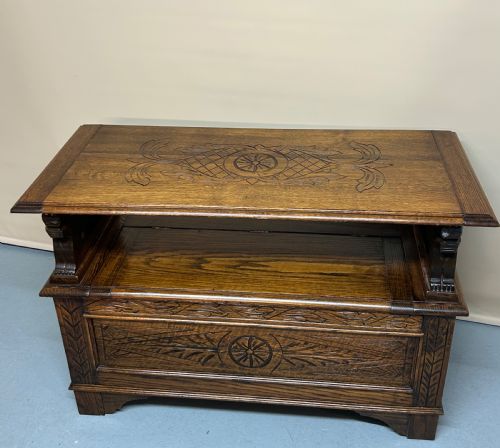 EARLY 20TH CENTURY CARVED OAK MONKS BENCH - ADDITIONAL PHOTO 3