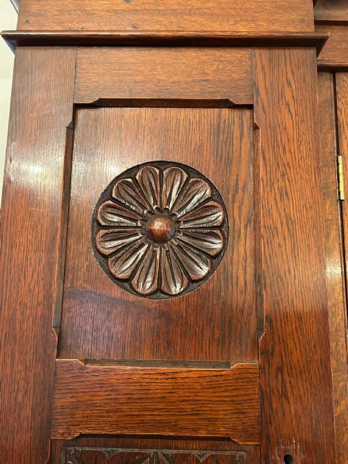 LARGE OAK BOOKCASE ON CARVED CUPBOARD BASE - ADDITIONAL PHOTO 2