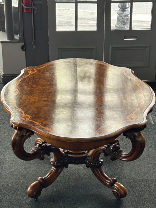 VICTORIAN BURR WALNUT CENTRE TABLE - ADDITIONAL PHOTO 4