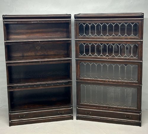 PAIR OF OAK GLOBE WERNICKE BARRISTERS BOOKCASES WITH LEADED DOORS - ADDITIONAL PHOTO 1