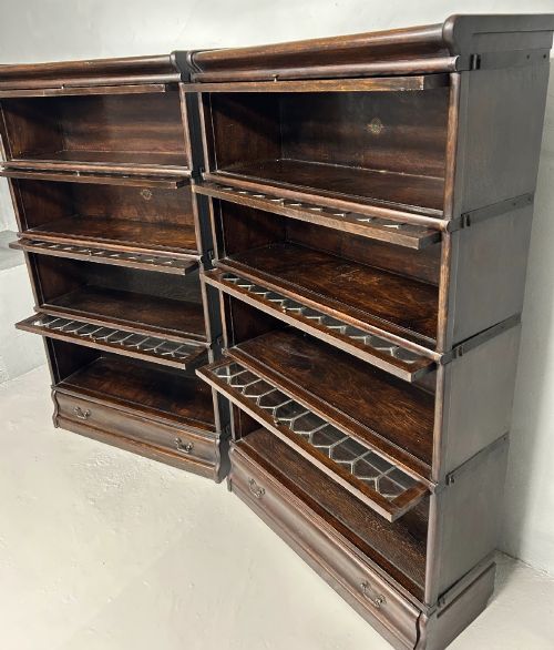 PAIR OF OAK GLOBE WERNICKE BARRISTERS BOOKCASES WITH LEADED DOORS - ADDITIONAL PHOTO 3