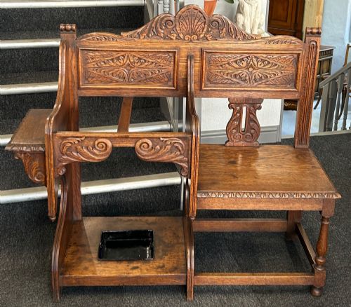 Carved Oak Hall Seat/stick Stand
