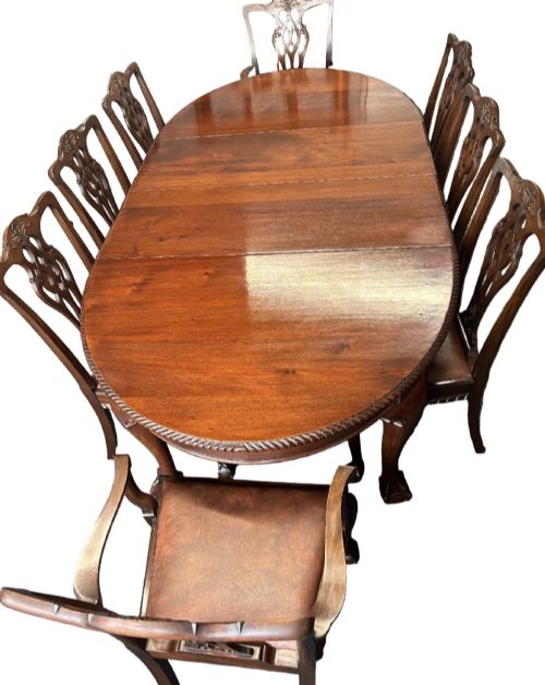 Mahogany Chippendale Style Extending Dining Table and 8 Chairs