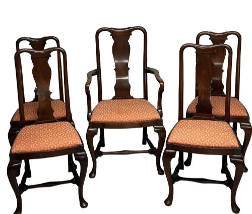 Set of 5 Queen Anne mahogany dining chairs