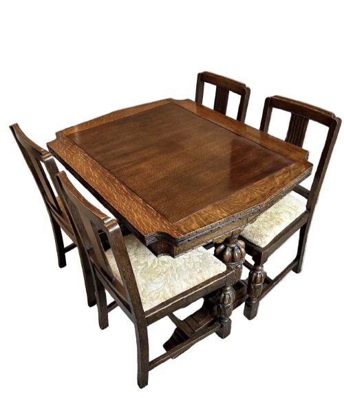 Art Deco Oak Dining Table and 4 Chairs