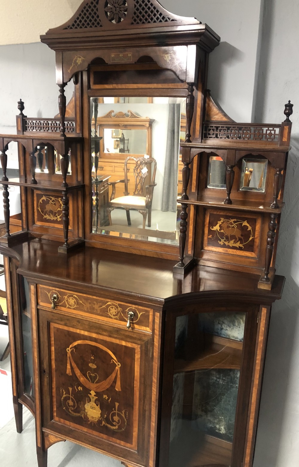 Edwardian inlaid mirror back sideboard  View V