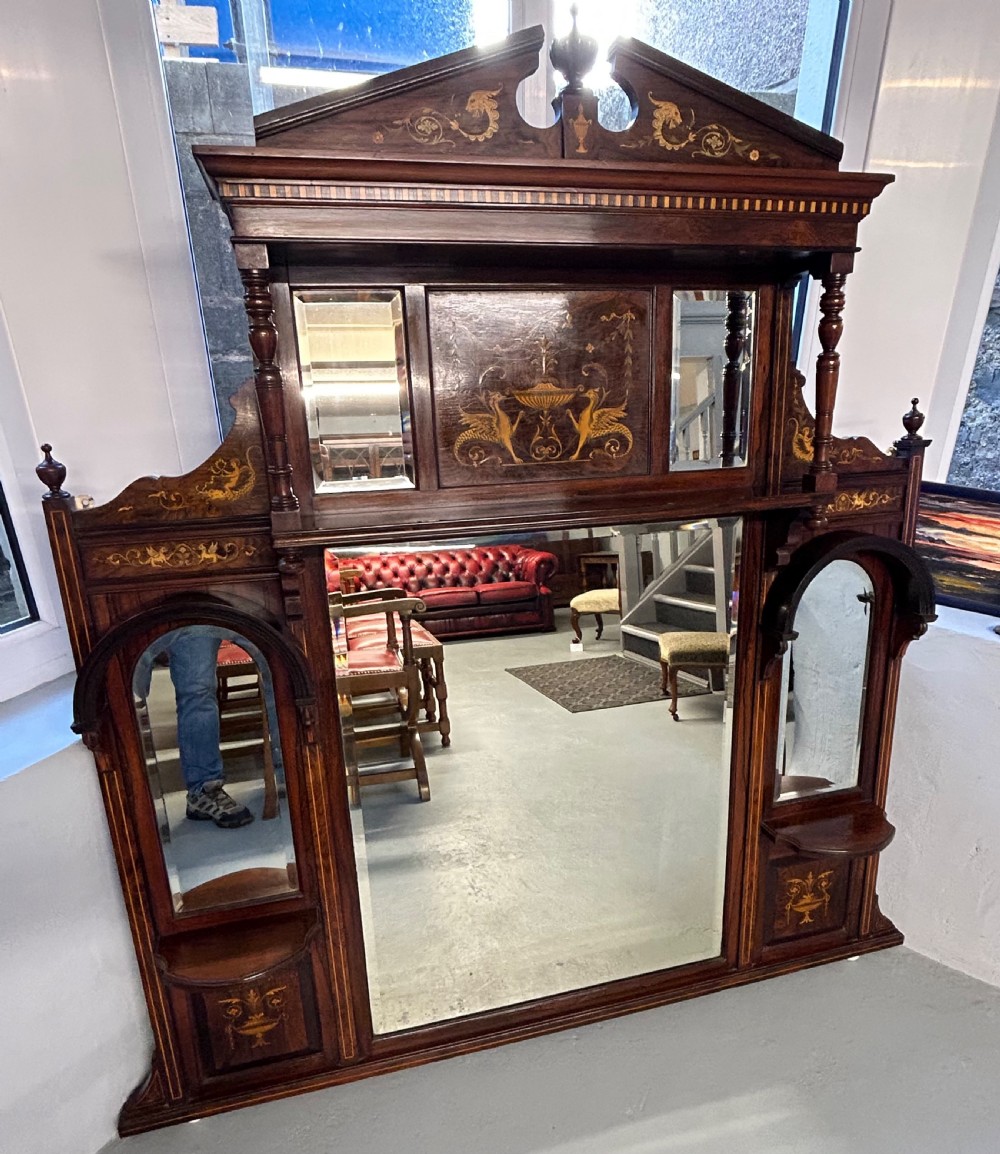 Edwardian Inlaid Rosewood Overmantel Mirror  View II