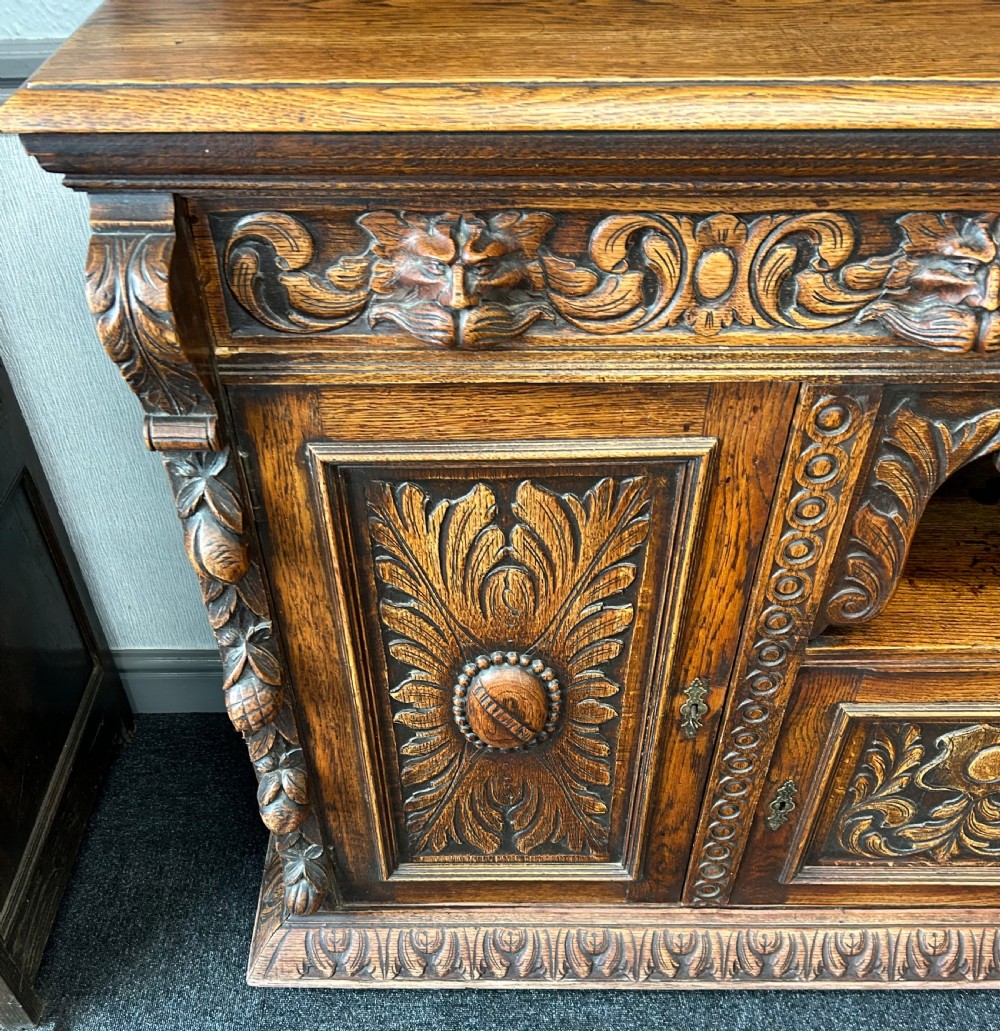 Carved oak mirror back sideboard  View III