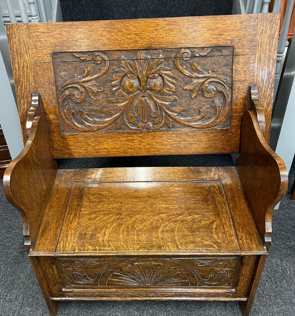 Antique oak monks bench 