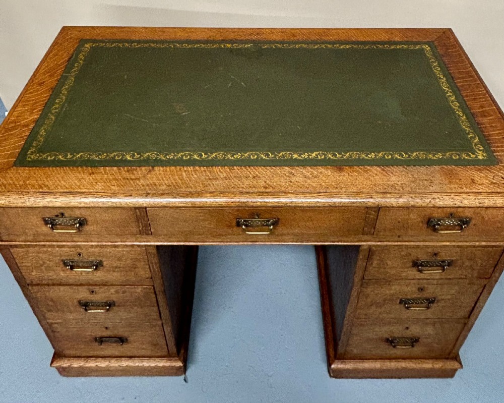 Oak Pedestal Writing Desk View VI