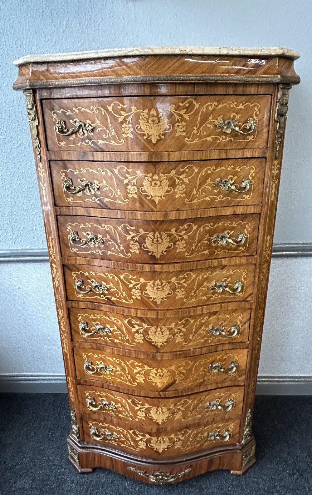 Marquetry inlaid 8 drawer chest 