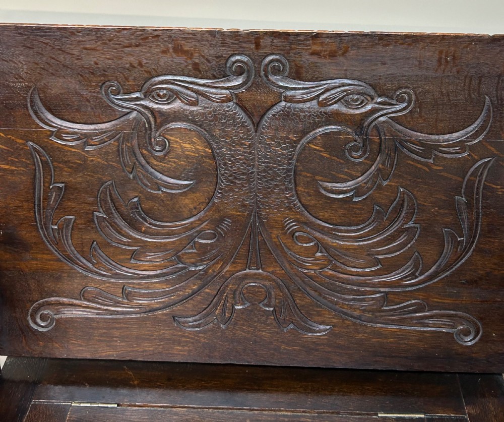 Antique Carved oak monk’s bench  View V