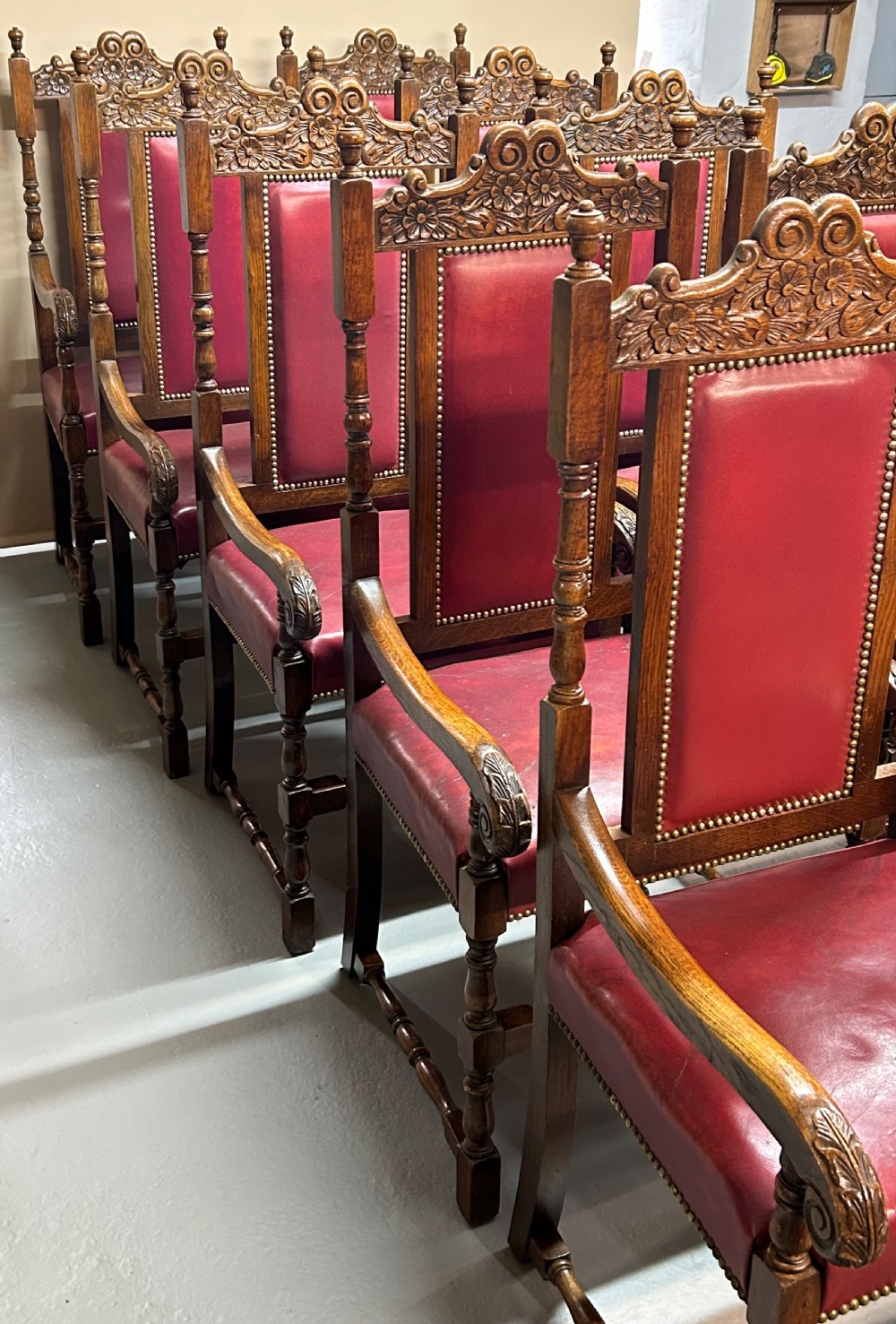 Set of 10 oak dining chairs  View III