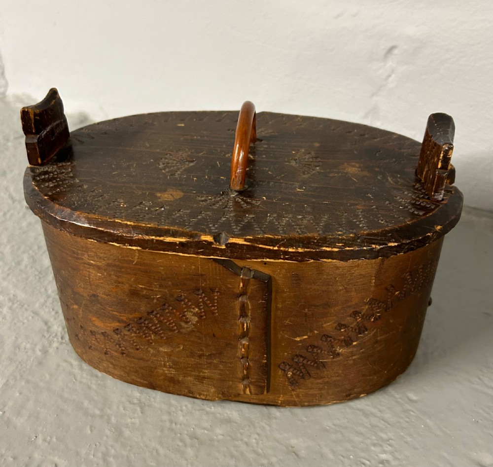Scandinavian 19th Century Bentwood Folk Art Pokerwork Box View II