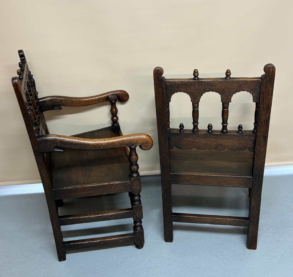 Set of six 17th Century style Derbyshire oak dining chairs  View III