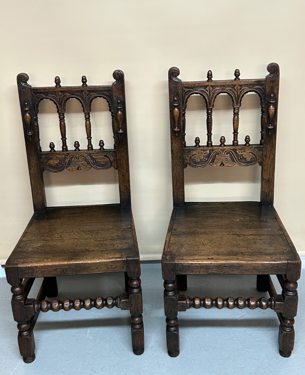 Set of six 17th Century style Derbyshire oak dining chairs  View IV