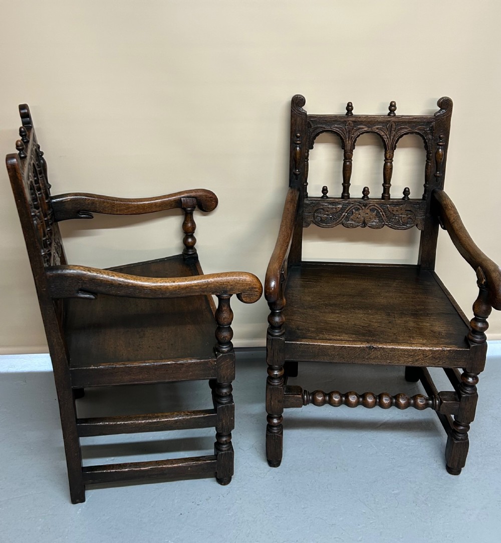 Set of six 17th Century style Derbyshire oak dining chairs  View VII