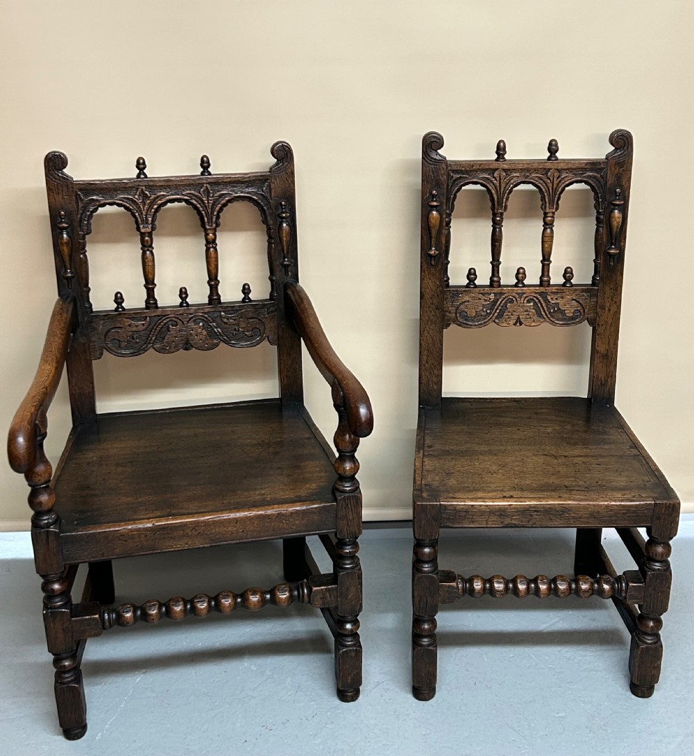 Set of six 17th Century style Derbyshire oak dining chairs  View IX