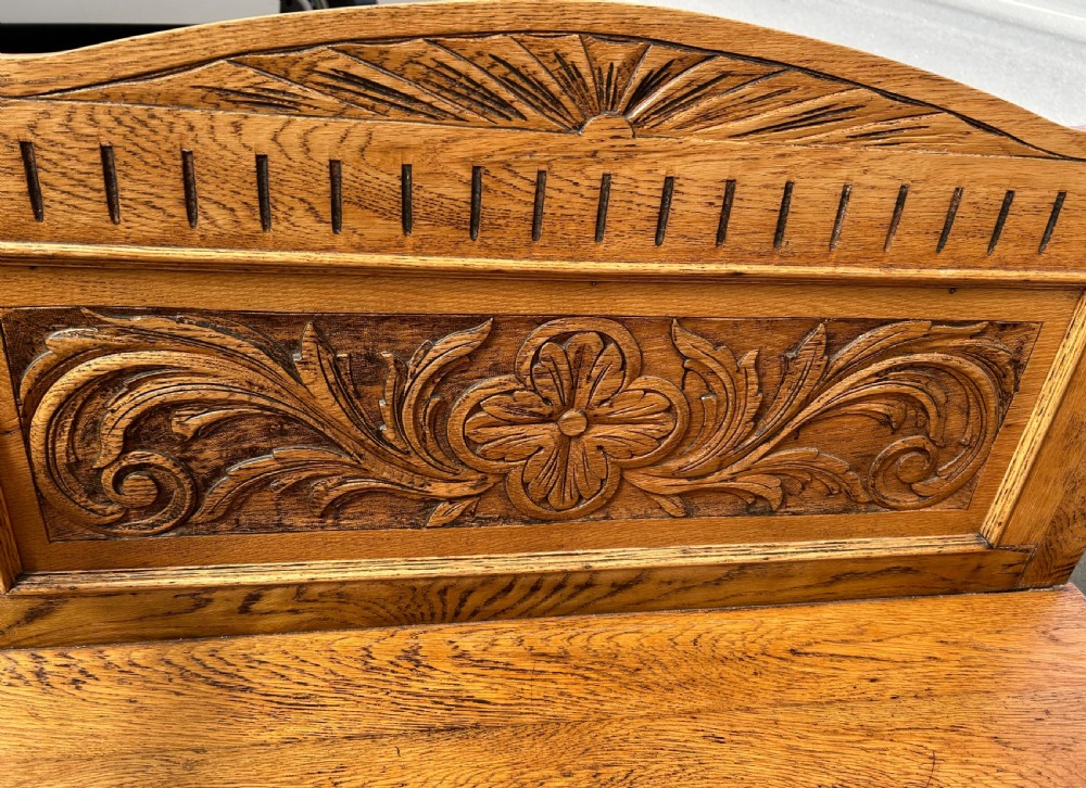Carved oak hall seat View II