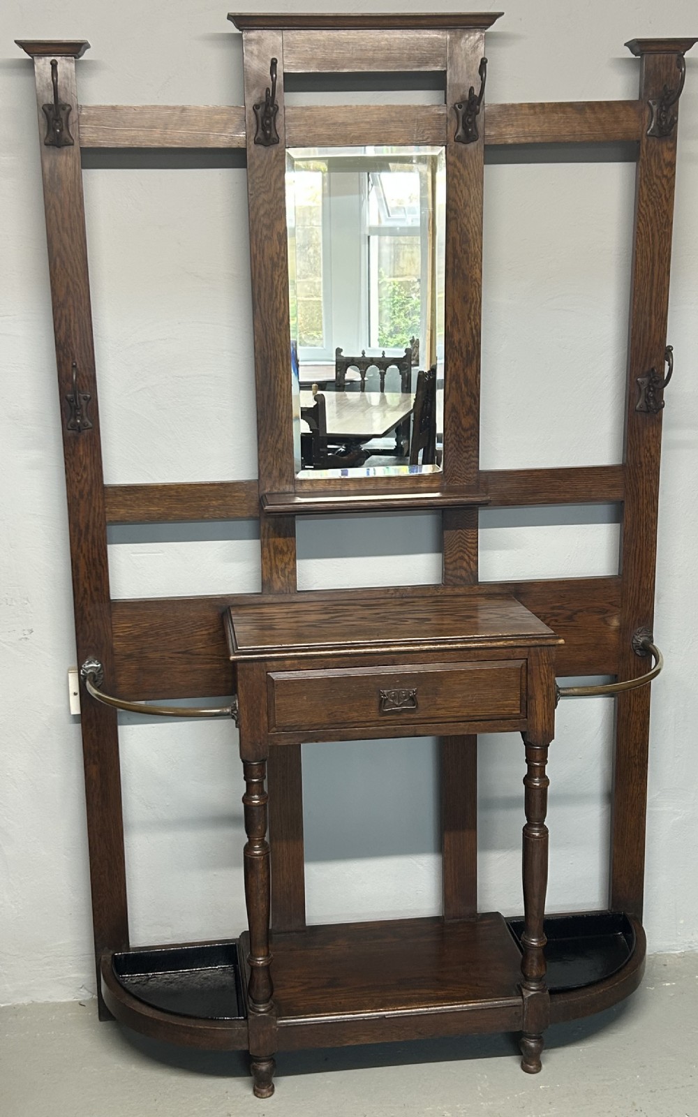 Oak art nouveau hall coat/hat stand