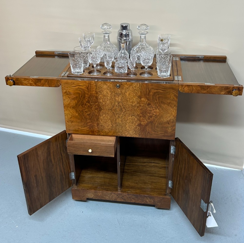 Art Deco Burr walnut metamorphic rise and fall drinks cabinet View II