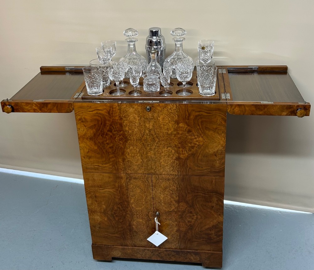 Art Deco Burr walnut metamorphic rise and fall drinks cabinet View III