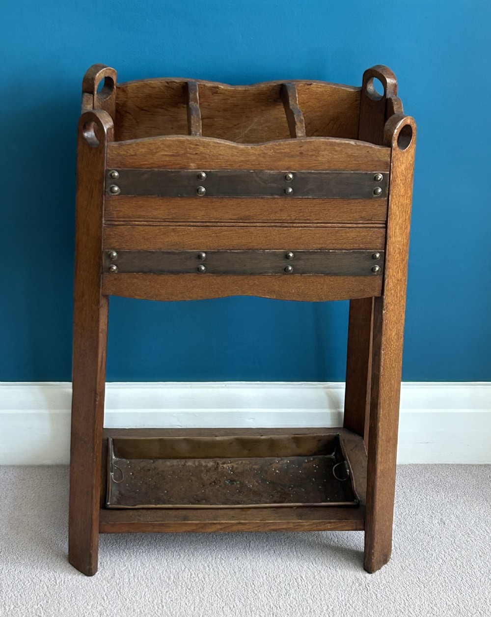 Arts and crafts oak stick stand 