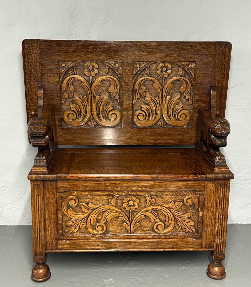 Small Carved oak monks bench