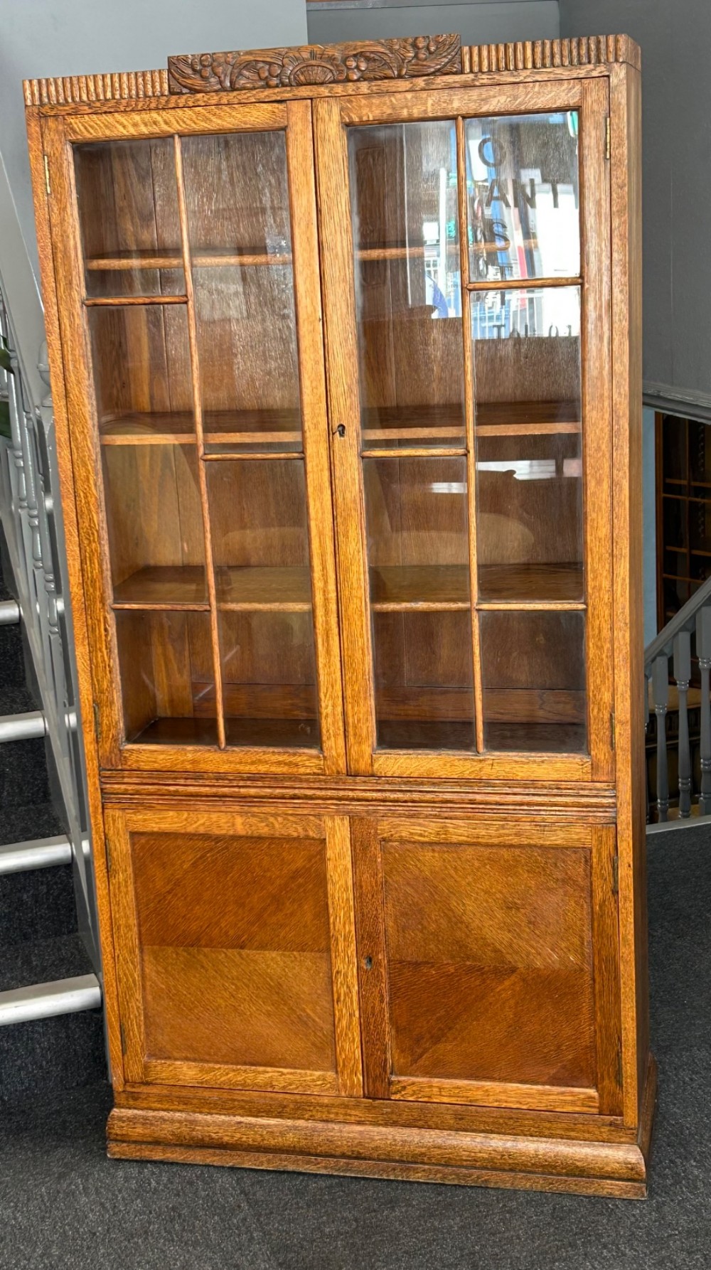 Art deco oak display cabinet