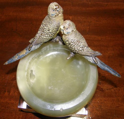 Pair of Cold Painted Budgerigars