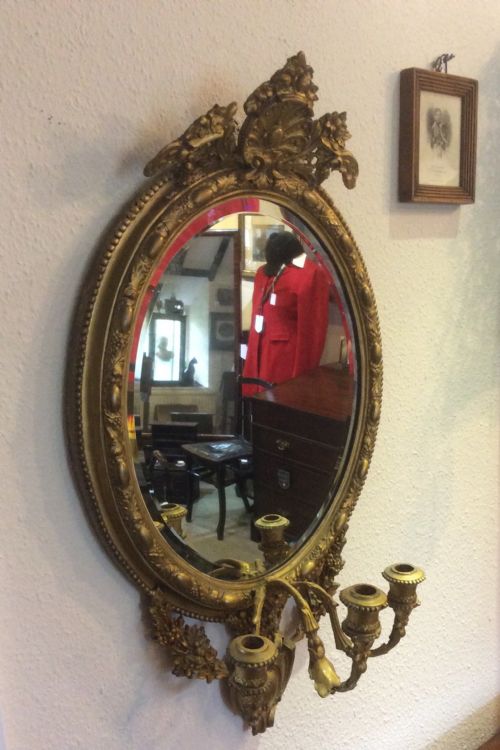 Gilt Wood Girandole Oval Mirror