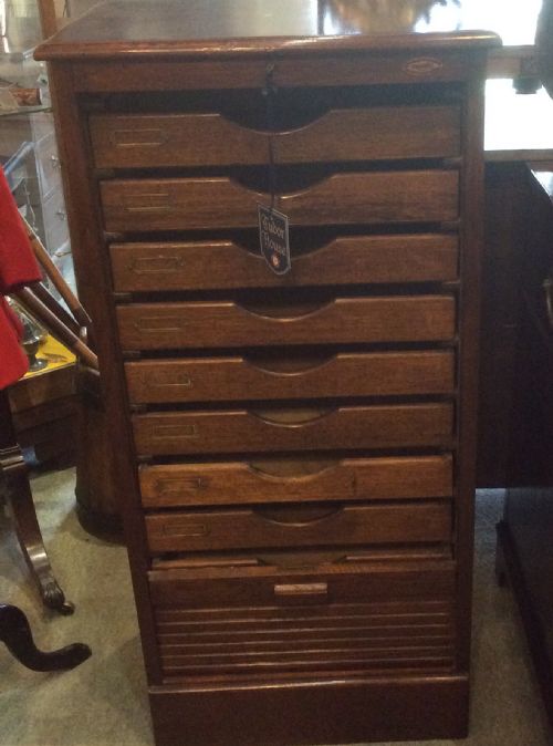 Fabulous Oak Tambour Music/filing Cabinet