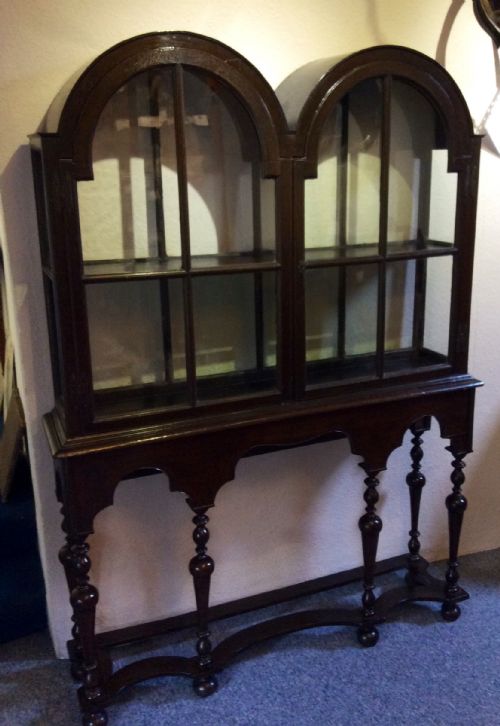 Double Dome Top Oak Display Cabinet