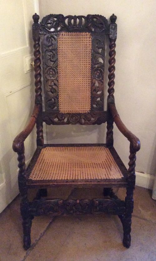 Carved Oak Open Armchair